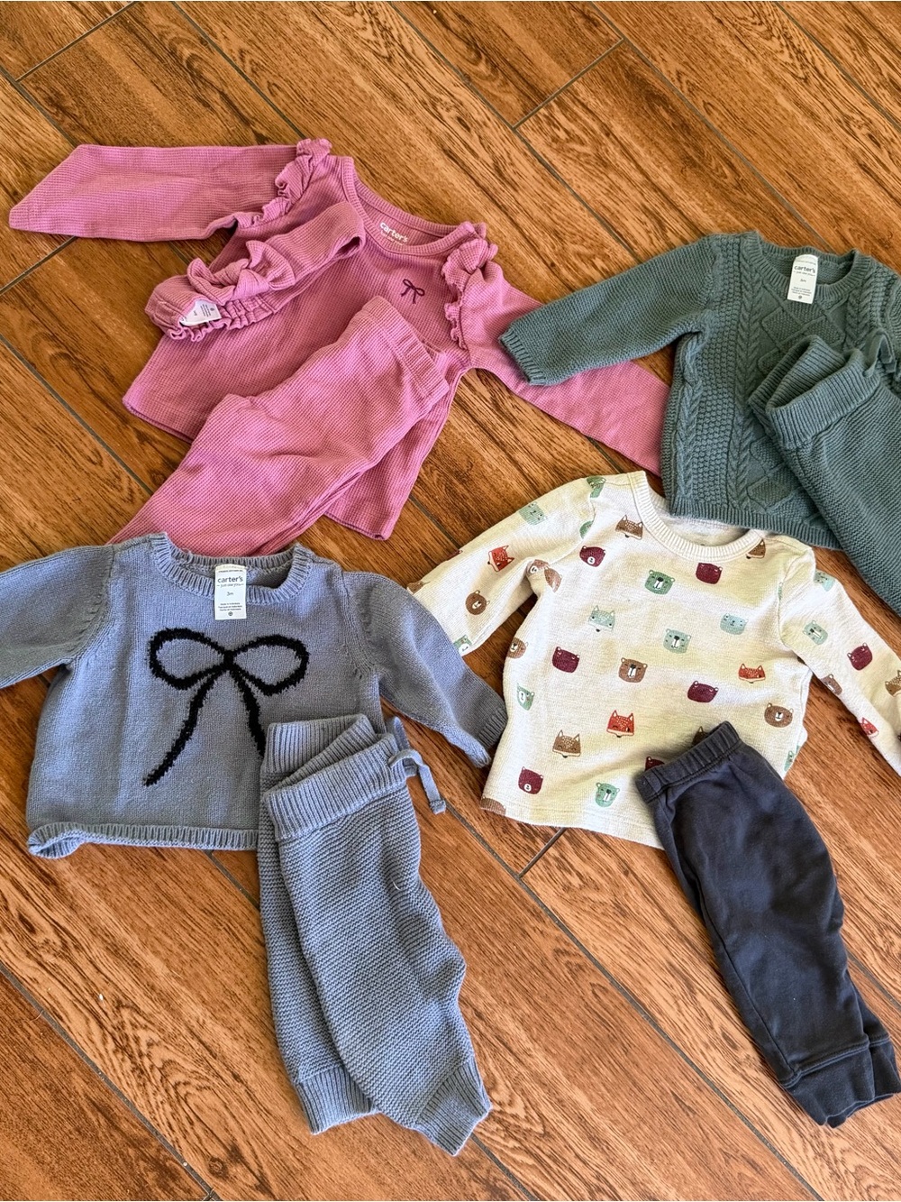 Carter's Light Gray Knit Sweater with Black Bow Detail